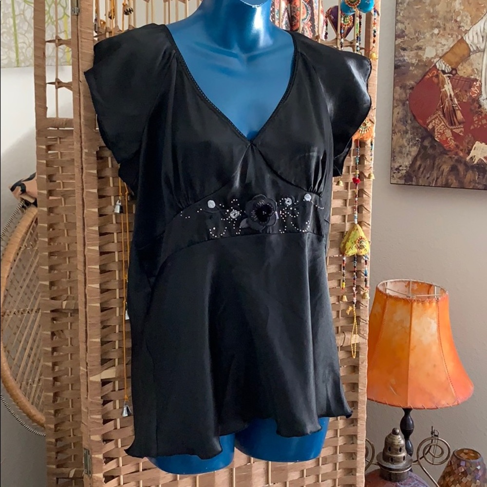 Plus size super cute black satin top
